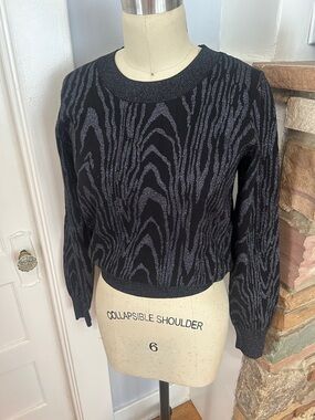 A.L.C. Black Metallic Patterned Crewneck Sweater